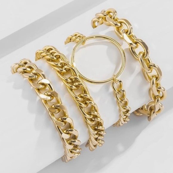 14K Gold Chunky Bracelet Set of 4 - Picture 4 of 4